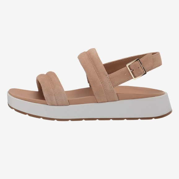 UGG Lynnden Sandal with Buckle Bronzer Suede Tan and White - Picture 1 of 16